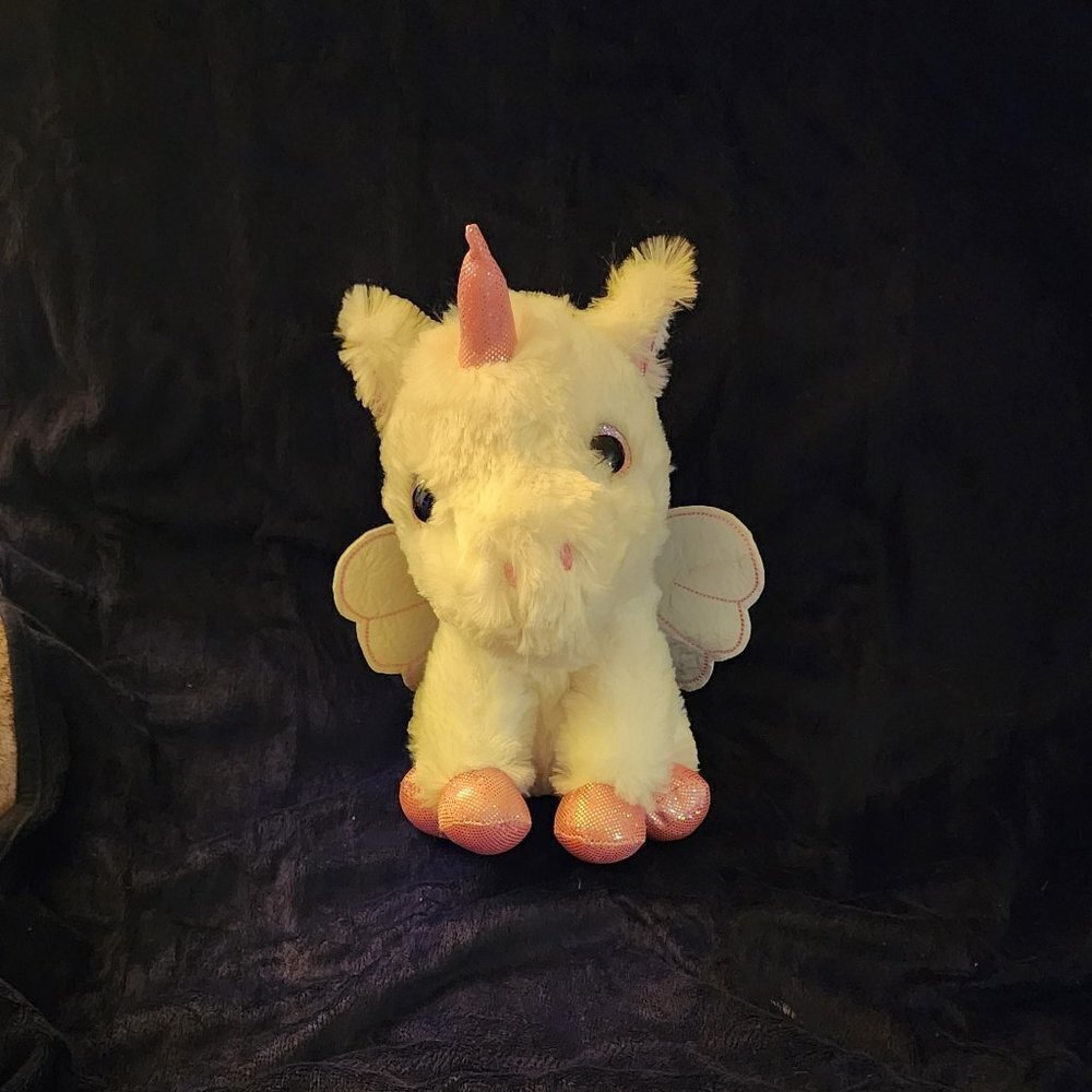 Goffa International White Plush Sparkle Unicorn w Wings Stuffed Animal - Picture 1 of 5